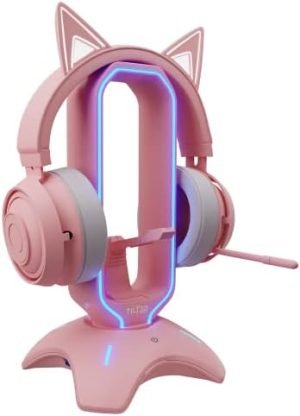 Tilted Nation RGB Gaming Headset Stand - 3 in 1 Pink with Mo...