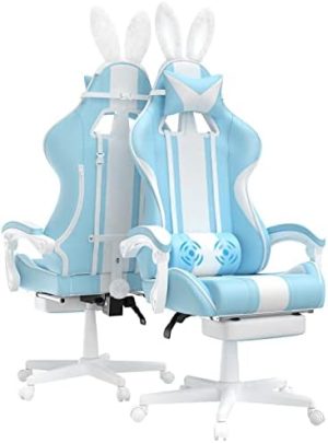 Ferghana Kawaii Light Blue Gaming Chair with Bunny Ears, Erg...