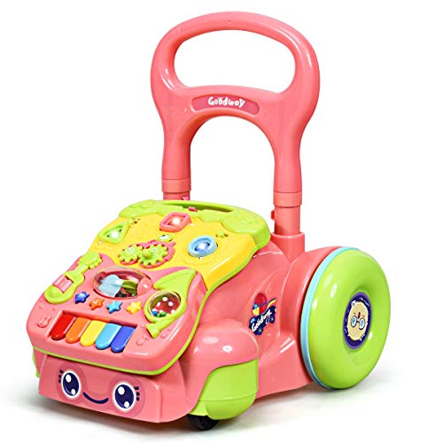 BABY JOY Sit-to-Stand Walker, 2 in 1 Pull and Push Baby Walk...