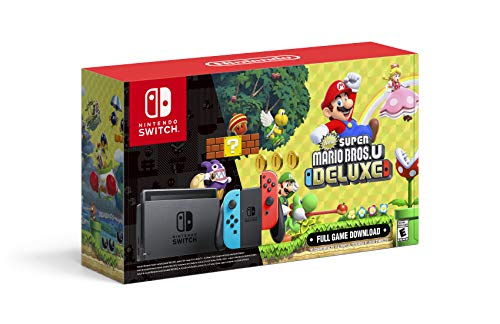 Nintendo Switch with Neon Blue and Neon Red Joy-Con + New Su...