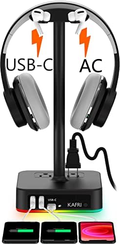 KAFRI RGB Headphone Stand with USB A&C Charger Desk Gaming H...