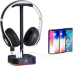 Gamenote RGB Headphone Stand & Power Strip 2 in 1 Desk Gamin...