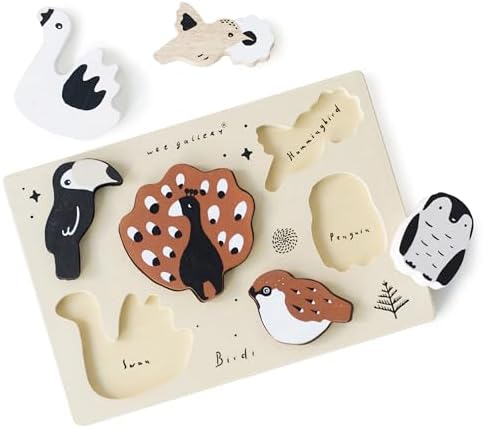 Wee Gallery Wooden Animals Tray Puzzle, Birds - Montessori T...