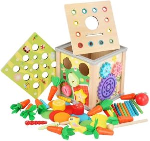 Xylolin Wooden Activity Cube for Toddlers 1-3, 9 in 1 Montes...