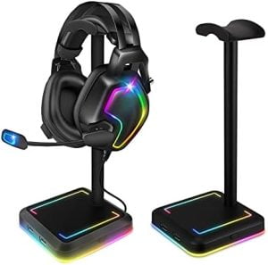 TEEDOR Headphone Stand, RGB Gaming Headset Holder with 2 USB...