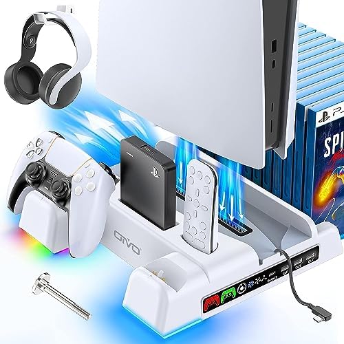 PS5 Stand and Cooling Station with RGB LED Controller Chargi...