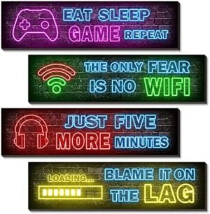 4 Pcs Printed Neon Gaming Posters, Teen Boys Room Decoration...