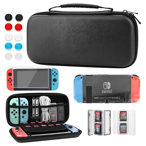 GLDRAM Black Carrying Case for Nintendo Switch, 11 in 1 Acce...