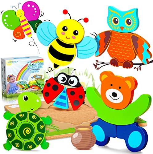 GEPER Wooden Puzzles for Toddlers 1-3, Animal Shape Toddler ...