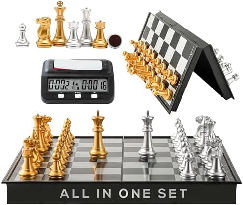 Magnetic Chess Board Game & Digital Chess Clock Timer Set - ...