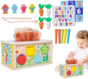 Wooden Stacking Montessori Toys, 8-in-1 Multifunctional Wood...