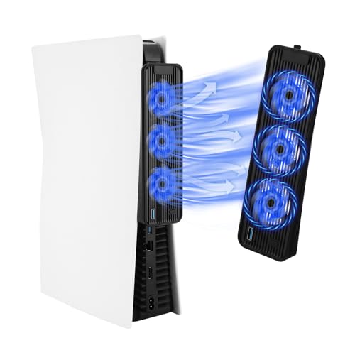 Cooling Fan for PS5, Quiet Cooler Fan with 3 Blue LED Lights...