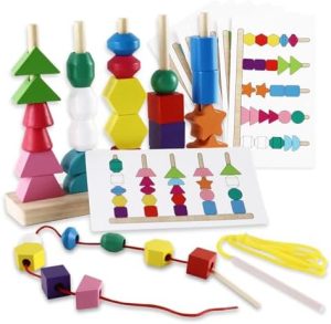 MOUDS Montessori Beads Sequencing Toy Set, Wooden Stacking B...