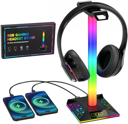 Gaming Headphone Stand PC Accessories - RGB Headset Stand wi...