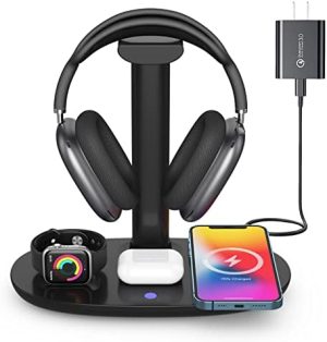 Headphone Stand with 15w Wireless Charger, Suguder 4 in 1 Ch...