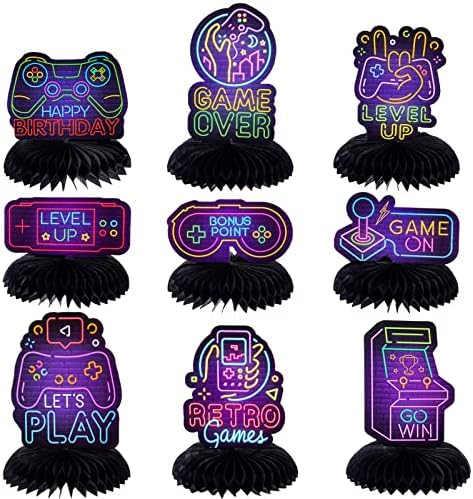 9 Pcs Neon Video Game Party Decorations Supplies Neon Video ...