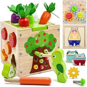 AiTuiTui Wooden Activity Cube Toddler Boy Girl Toys Age 2-3,...