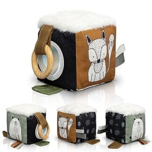 Soft Toy Block with Wooden Ring for Babies 0-3 and 0-6 Month...