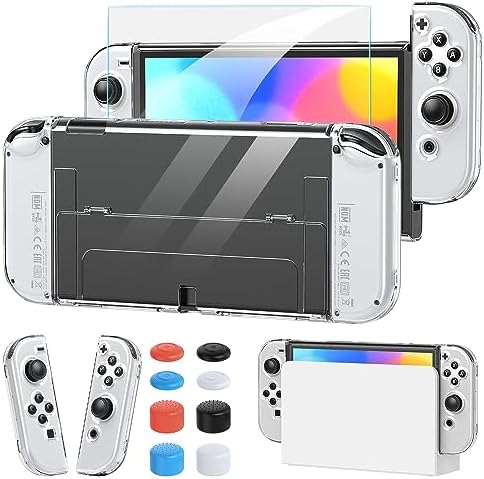 Switch Case for Nintendo Switch OLED,Clear Dockable Glass Sc...