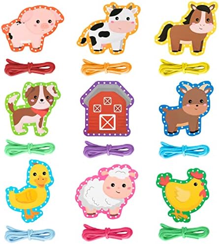 FeelWarm 9Pcs Farm Animals Lacing Cards Sewing Cards Barnyar...