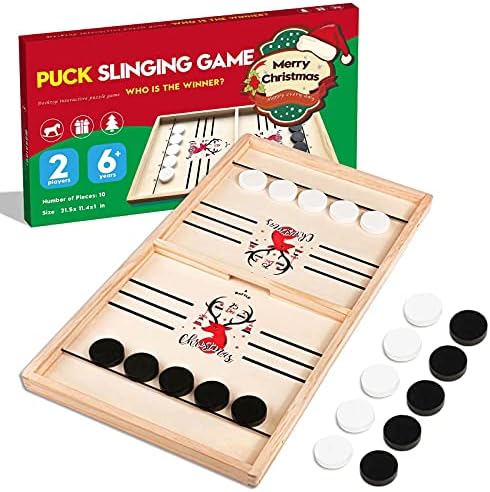 LAKOWN Fast Sling Puck Game Desktop Battle Wooden Hockey Gam...