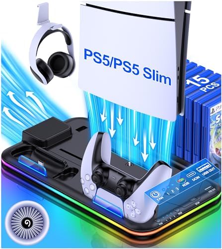 PS5 Slim Stand and Turbo Cooling Station with Controller Cha...