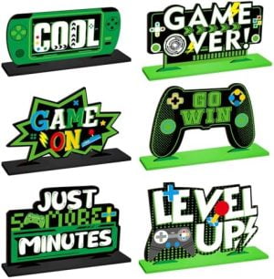 Geetery 6 Pcs Video Game Party Centerpieces Wood Level up Bi...