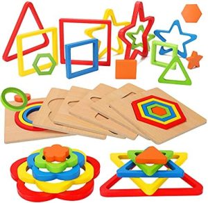 Toddler Puzzles Montessori Toy Wooden Shape Sorting Puzzle S...