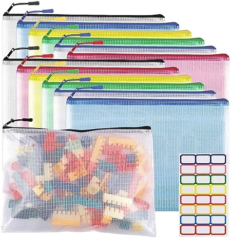 12pcs Large A4 Mesh Zipper Pouch File Bags YOPCDJ Reusable Z...