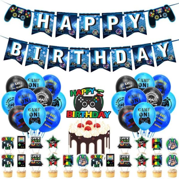 DOIITIEN 35pcs Blue Video Game Birthday Party Decorations Fo...